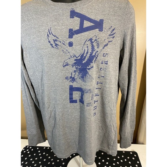 American Eagle Athletic Fit Gray With Blue Logo long Sleeve T Shirt Size M - Picture 8 of 16